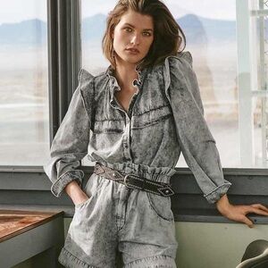 Isabel Marant Etoile Idety Acid Wash Denim Shirt Gray - Size 38 (6)